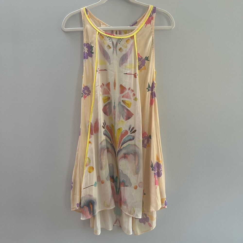 Free People Floral Mini Dress - Cream and Purple